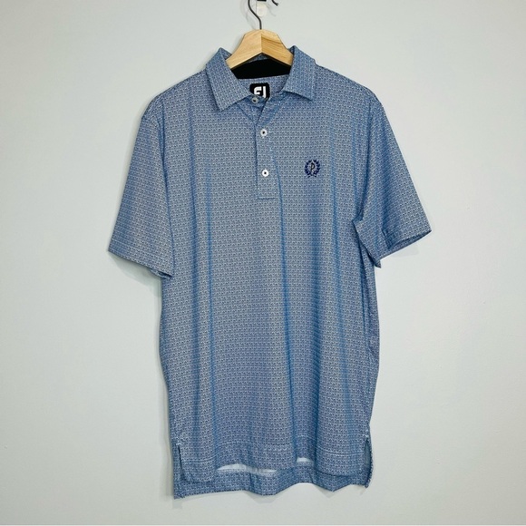 FootJoy Blue “Dunedin” Wave Overall Print Performance Polo S - Picture 1 of 7